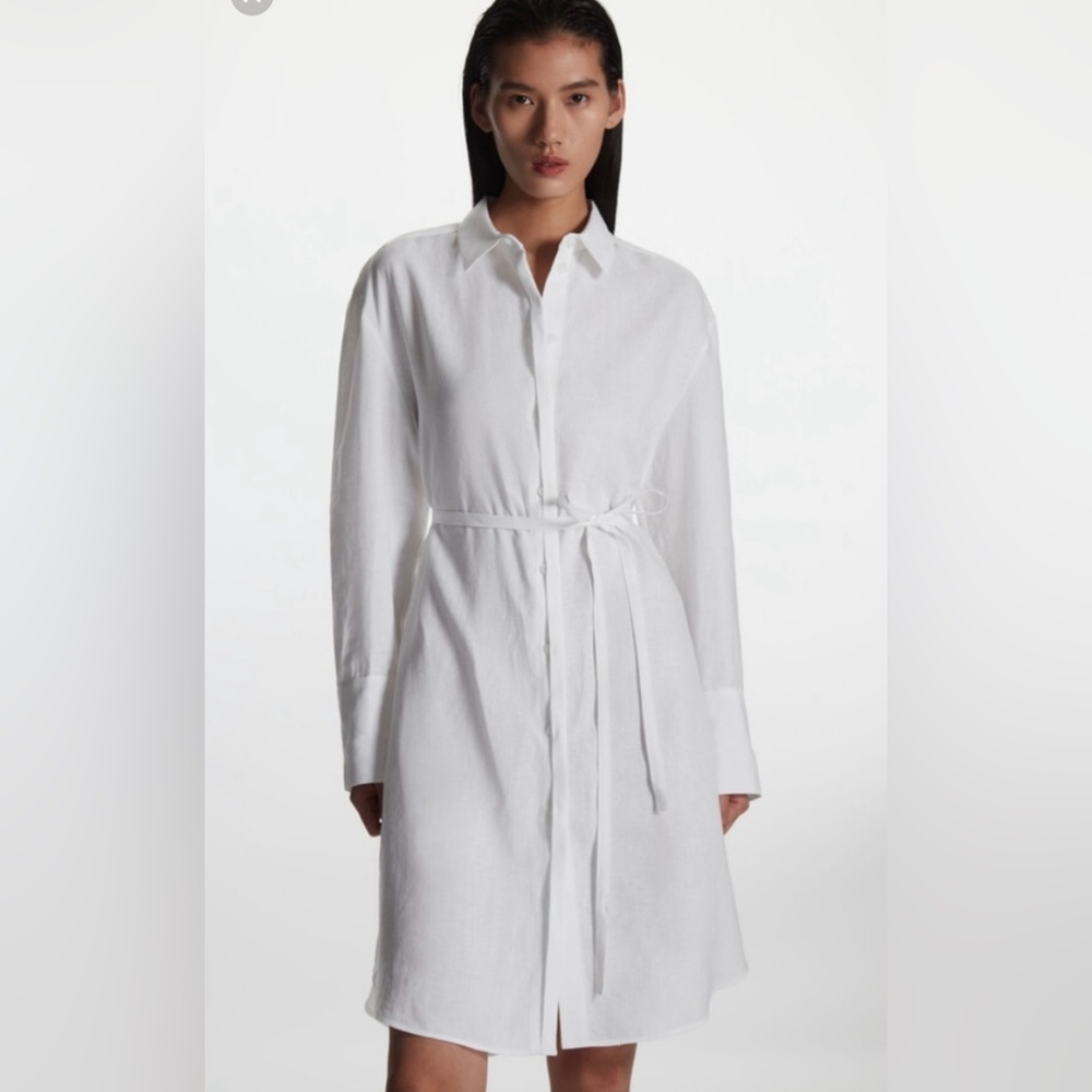 COS Belted Linen Shirt Dress | White Size 4
